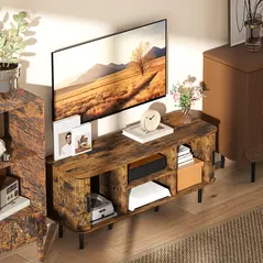 HOMCOM TV Stand Cabinet for TVs up to 55 Inches, TV Unit with Storage Shelves and Cupboard for Living Room, Rustic Brown - 8