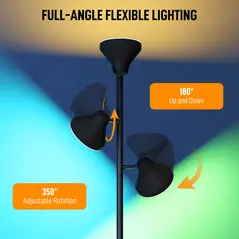 HOMCOM Three-Lamp Multi-Adjustable Floor Light - Black - 5