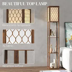 HOMCOM Three-Shelf Standing Lamp - Rustic Brown/White - 4