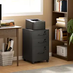 HOMCOM Three Drawer Wood-Effect Filing Cabinet - Black - 2