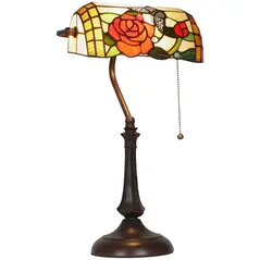HOMCOM Tiffany-Style Rose and Butterfly Table Lamp - Multi - 1