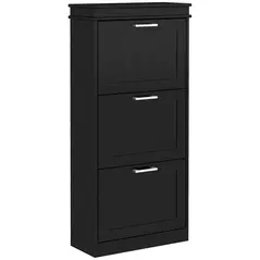 HOMCOM Three-Drawer Minimalistic Shoe Cabinet - Black - 1