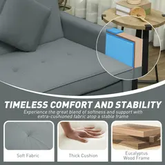 HOMCOM Three-Person Velvet-Feel Sofa Bed - Grey - 8