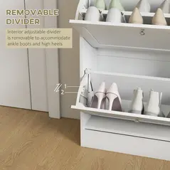 HOMCOM Two Flip Drawer Shoe Cabinet - White - 6