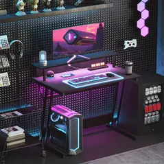 HOMCOM Two-Level LED Gaming Desk - Black - 2