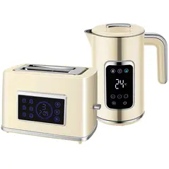 HOMCOM Touch Screen Kettle and Toaster Set - Cream - 1