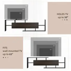 HOMCOM TV Cabinet with Wall Shelf for Wall-Mounted 65" TVs or Standing 40" TVs - Black and Dark Brown - 7
