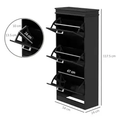 HOMCOM Three-Drawer Minimalistic Shoe Cabinet - Black - 3