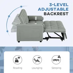 HOMCOM Two-Seater Linen-Look Sofa Bed - Light Grey - 5