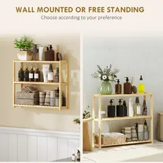 HOMCOM Three-Tier Bamboo Bathroom Rack - Natural Finish - 4