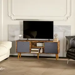 HOMCOM TV Cabinet Stand Unit for TVs up to 50'' with Foldable Drawers, Entertainment Centre for Living Room Rustic Brown - 8