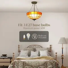 HOMCOM Tiffany Style Ceiling Light, Vintage Chandelier with 3 E27 Sockets, Semi Flush Mount for Living Room, Bulbs Not Included - 5