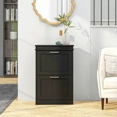 HOMCOM Two-Drawer Minimalistic 10-Shoe Cabinet - Black - 8