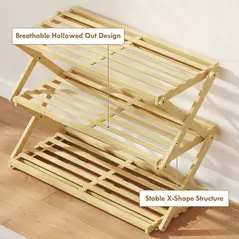 HOMCOM Three-Tier Folding Bamboo Shoe Rack - Natural Finish - 7