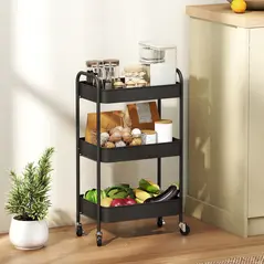 HOMCOM Three-Tier Steel Storage Trolley - Black - 2