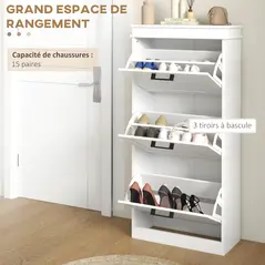 HOMCOM Three-Drawer Minimalistic Shoe Storage Cabinet, for 15 Shoes - 4