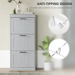 HOMCOM Three-Drawer Minimalistic Shoe Cabinet - Grey - 7