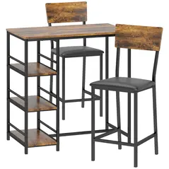HOMCOM Three-Piece Compact Bar Table Set - Brown/Black - 1