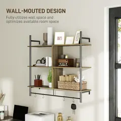 HOMCOM Three-Tier Floating Shelf - Grey Wood Effect - 6