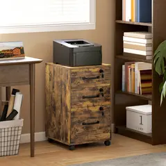 HOMCOM Three Drawer Wood-Effect Filing Cabinet - Rustic Brown - 2