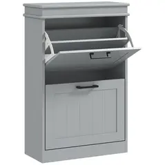 HOMCOM Two-Drawer Minimalistic 10-Shoe Cabinet - Grey - 1
