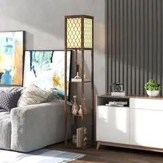 HOMCOM Three-Shelf Standing Lamp - Rustic Brown/White - 8