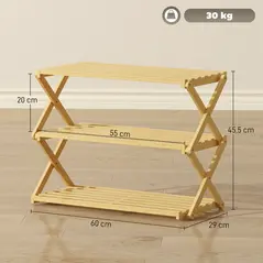 HOMCOM Three-Tier Folding Bamboo Shoe Rack - Natural Finish - 3