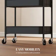 HOMCOM Three-Tier Steel Storage Trolley - Black - 5