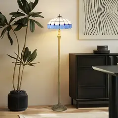 HOMCOM Tiffany-Style Floor Lamp with Handcrafted Stained Glass Shade, 152cm Tall Vintage Standing Lamp with Foot Switch and Dual Sockets for Living Room Bedroom, Bronze Tone and Blue - 7