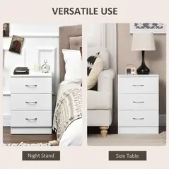 HOMCOM Three-Drawer Simple Bedside Table - White - 5