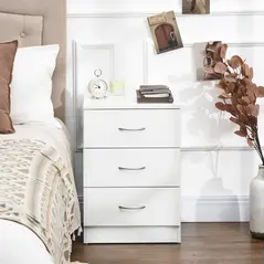 HOMCOM Three-Drawer Simple Bedside Table - White - 7