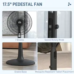 HOMCOM Three Mode Pedestal Fan, with Insect Repellant Box and LED Panel - Black - 8