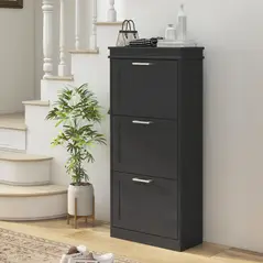 HOMCOM Three-Drawer Minimalistic Shoe Cabinet - Black - 2