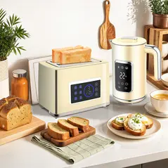 HOMCOM Touch Screen Kettle and Toaster Set - Cream - 2
