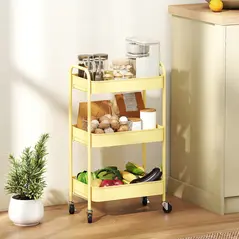 HOMCOM Three-Tier Steel Storage Trolley - Yellow - 2