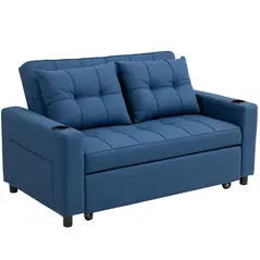 HOMCOM Two-Seater Pull-Out Sofa Bed - Dark Blue - 1