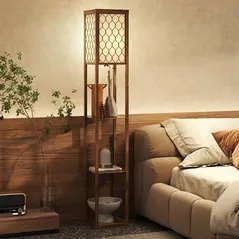 HOMCOM Three-Shelf Standing Lamp - Rustic Brown/White - 2