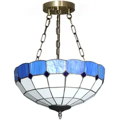HOMCOM Tiffany Style Ceiling Light, Vintage Chandelier with 3 E27 Sockets, Semi Flush Mount for Living Room, Bulbs Not Included - 1