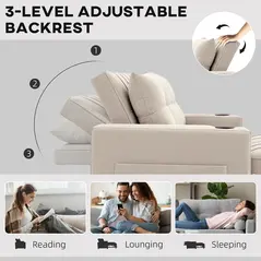 HOMCOM Two-Seater Pull-Out Sofa Bed - Beige - 5