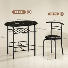 HOMCOM Three-Piece Compact Dining Set - Black - 3