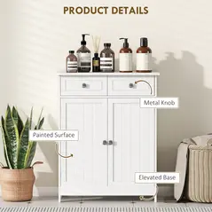 kleankin 75x60cm Freestanding Bathroom Storage Cabinet Unit w/ 2 Drawers Cupboard Adjustable Shelf Metal Handles Traditional Style White - 6