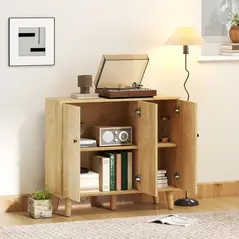 HOMCOM Vintage Sideboard with Chevron Doors and Pine Wood Legs for Living Room, Kitchen - 8