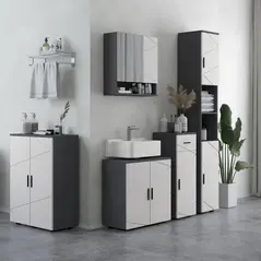 kleankin 5-Piece Bathroom Furniture Set, Bathroom Storage Cabinet with Doors and Shelves, Tall and Small Floor Cabinets, Wall-mounted Mirror Cabinet, Under Sink Cabinet, Grey - 2