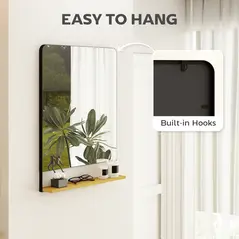 HOMCOM Wall Mirror with Wood Shelf - Black - 5