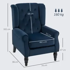 HOMCOM Wingback Accent Chair, Retro Upholstered Button Tufted Occasional Chair for Living Room and Bedroom, Dark Blue - 3