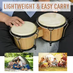 HOMCOM Wooden Bongo Drum Set Φ7.75" & Φ7" w/ Drum Head, Percussion Instrument, Drums, Tuning Wrench For Adults Beginners - 6