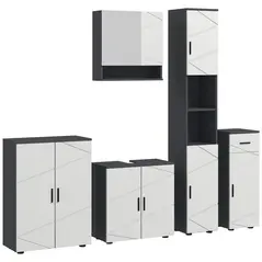 kleankin 5-Piece Bathroom Furniture Set, Bathroom Storage Cabinet with Doors and Shelves, Tall and Small Floor Cabinets, Wall-mounted Mirror Cabinet, Under Sink Cabinet, Grey - 1