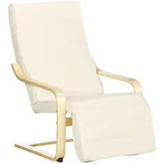 HOMCOM Wooden Armchair, Upholstered Linen Lounge Chair with Adjustable Footrest & Removable Cushion, Poang Chair for Living Room, Cream White - 1