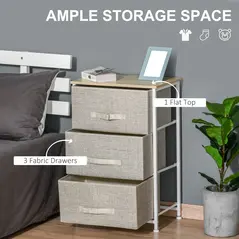 HOMCOM Vertical 3-Tier Linen Drawer Cabinet Organizer Storage Dresser Tower with Metal Frame Adjustable Feet for Living Room, Bathroom, Kitchen, White, Oak and Light Grey - 4