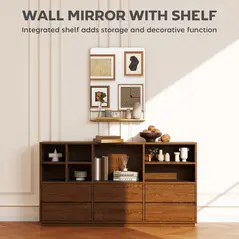 HOMCOM Wall Mirror with Wood Shelf - Black - 4